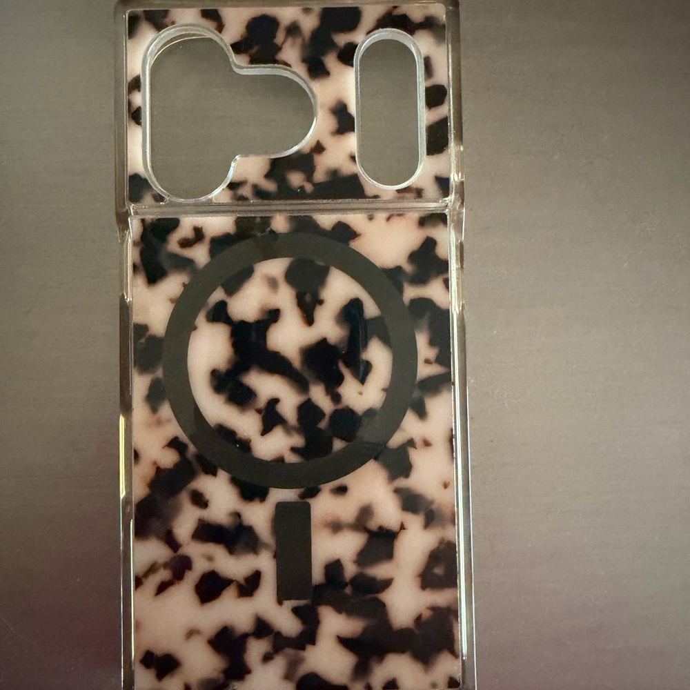 Tortoiseshell Pattern Clear Phone Case with Ring Holder - Black & Cream color